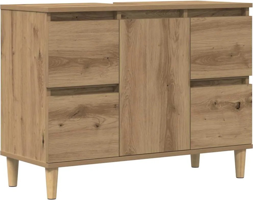 vidaXL kézműves tölgy színű szerelt fa mosdószekrény 80 x 33 x 60 cm