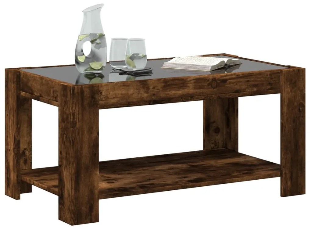 Füstös tölgy szerelt fa dohányzóasztal LED-del 93 x 53 x 45 cm