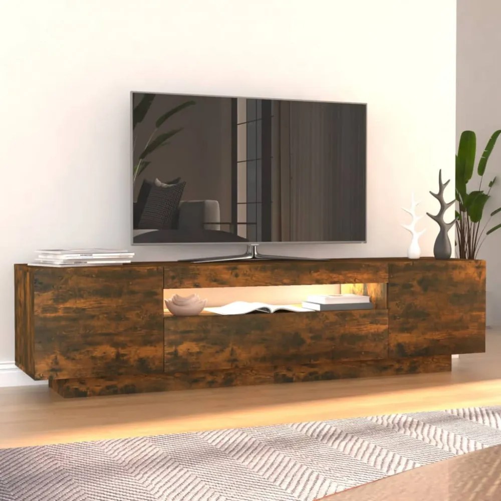 füstös tölgy színű TV-szekrény LED-világítással 160x35x40 cm
