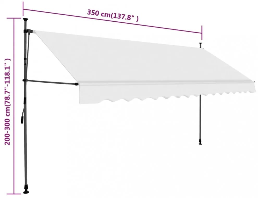 krémszínű kézzel kihúzható LED-es napellenző 350 cm