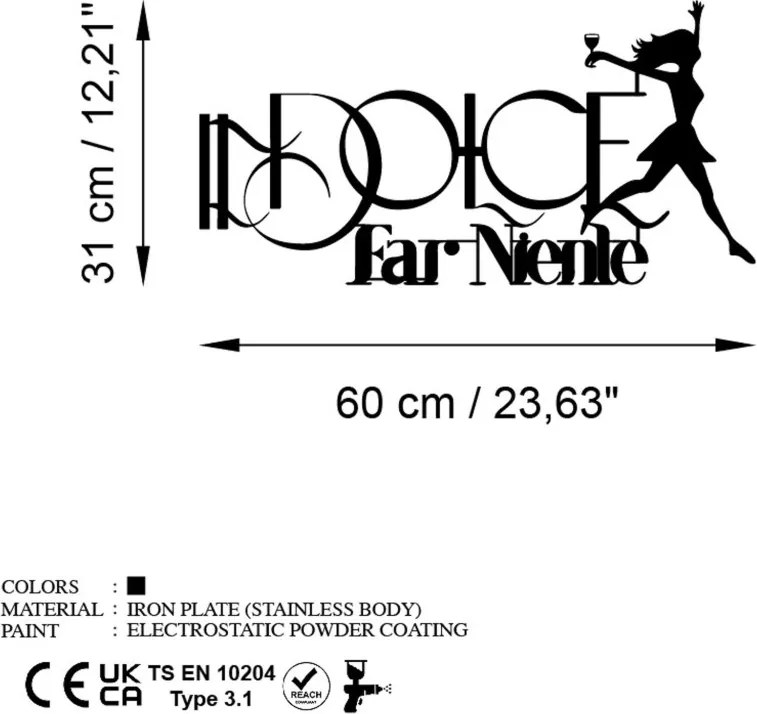 Dolce fém fali dekoráció, 60×31 cm