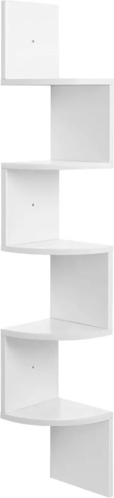 Zigzag sarokpolc 5 szintes fali polc, fehér 20x20x127cm