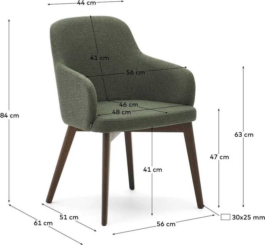 Sötétzöld kárpitozott karfás étkezőfotel Nelida – Kave Home