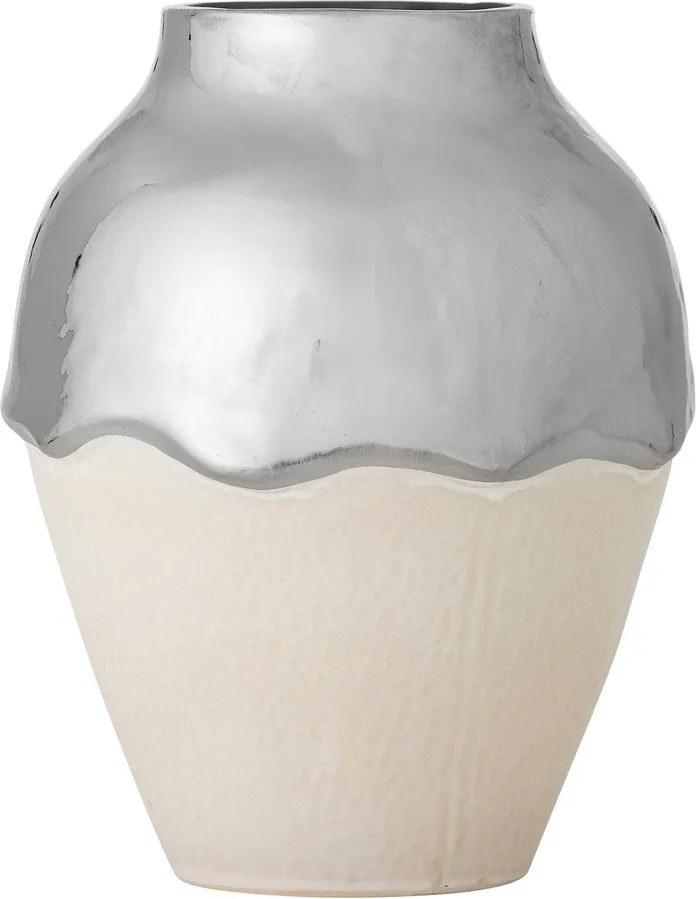 Krémszínű-ezüstszínű kőedény váza (magasság 26 cm) Silvio – Bloomingville