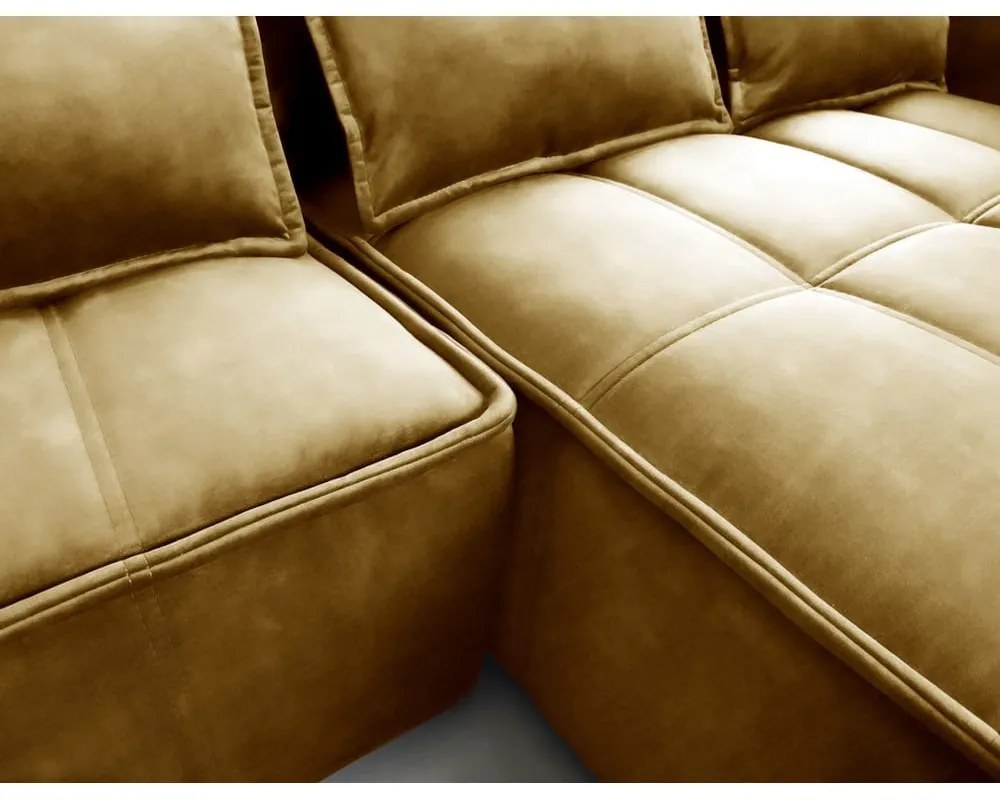 Sárga bársony kinyitható-tárolóhelyes sarokkanapé (jobb oldali-heverő résszel) Campo – ELTAP