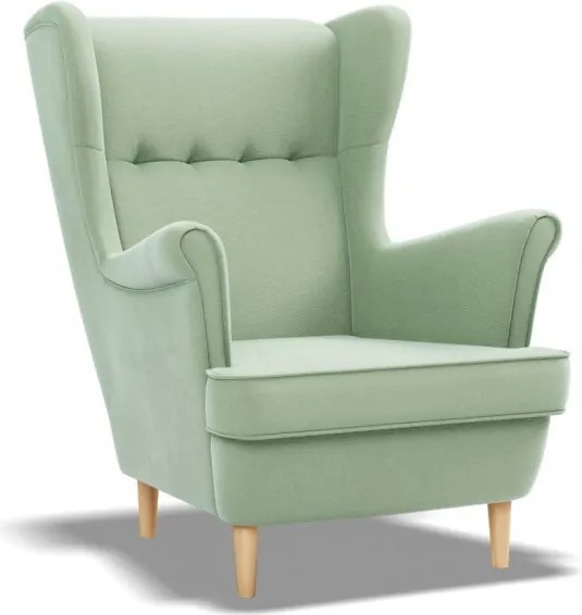 Uszak fotel, bársony, zöld