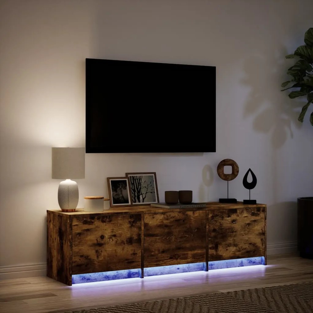 füstös tölgy színű szerelt fa LED-es TV-szekrény 140x34x40 cm