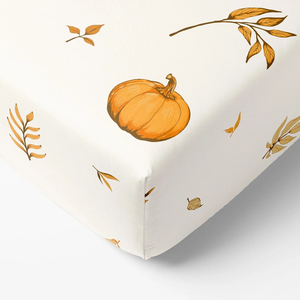 Goldea pamut körgumis lepedő - őszi tökök és levelek 180 x 200 cm