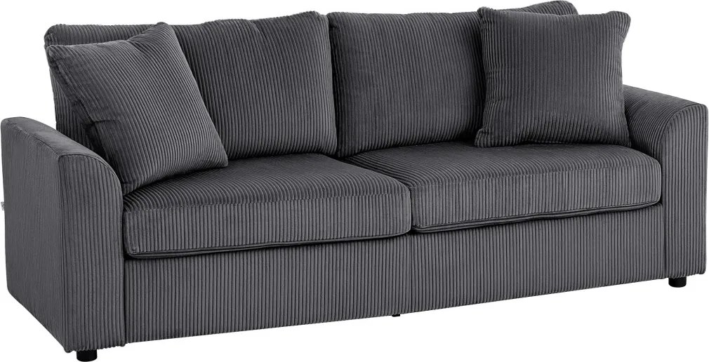 HOMCOM Kanapé, 3 személyes, díszpárnákkal, kordbársony kanapé, 212 x 80 x 88 cm, sötétszürke