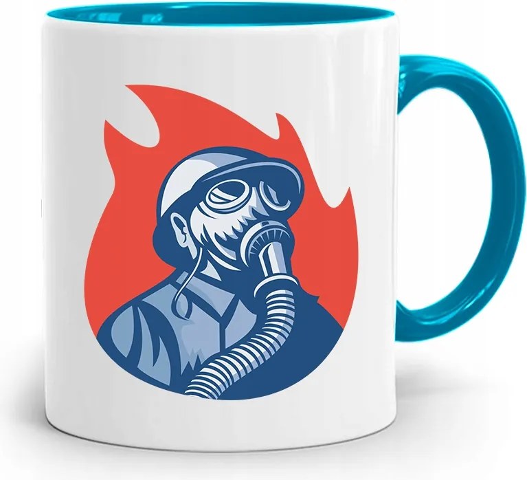 Kék Bögre Tűzoltónak Tűzoltó A Tűzben fényképes nyomattal