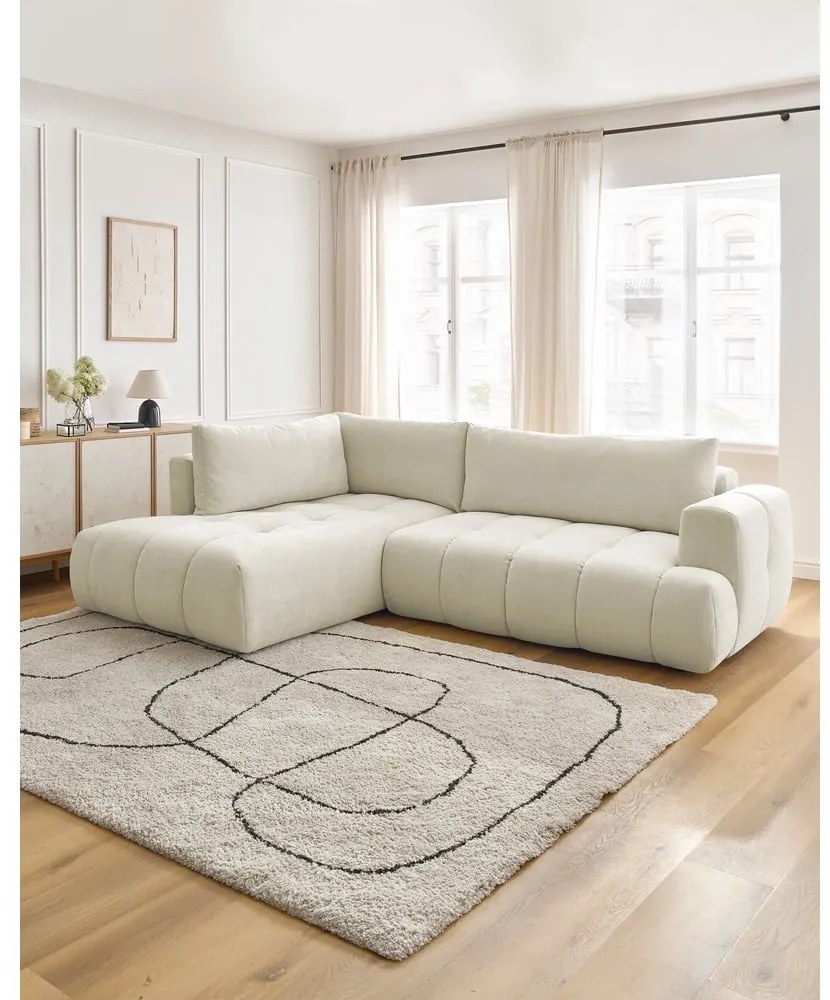 Bézs kinyitható-tárolóhelyes sarokkanapé (bal oldali-L alakú) Fuji – Bobochic Paris