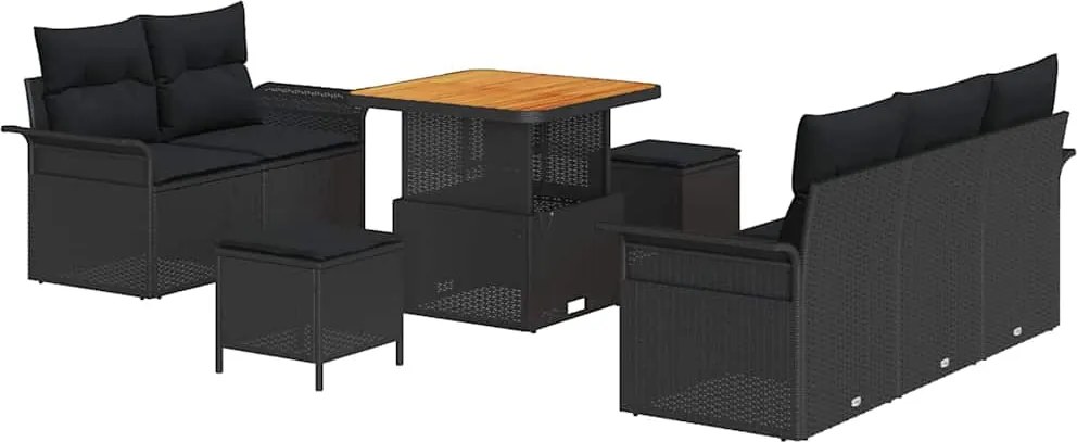 vidaXL Kerti Kanapé Szett párnával 8 pcs Fekete polirattan