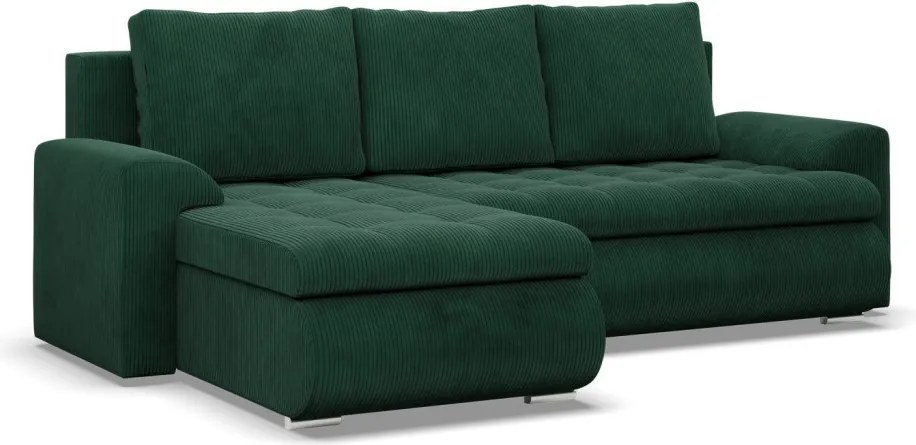 Tokio sarokkanapé, 2 ágyneműtartóval, kordbársony, baloldali, zöld