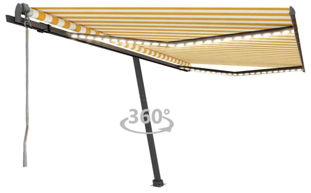 sárga-fehér szélérzékelős és LED-es napellenző 400x300 cm