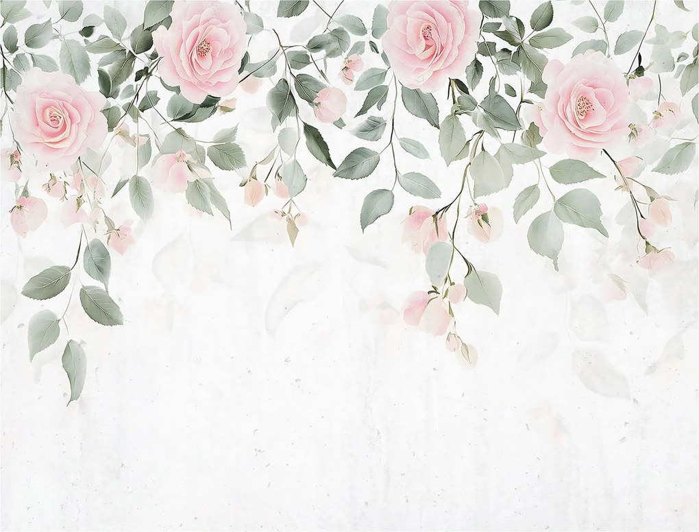 Fotótapéta Levelek Zöld Virágok Rózsák Hálószoba Nappali Tapéta 200x140