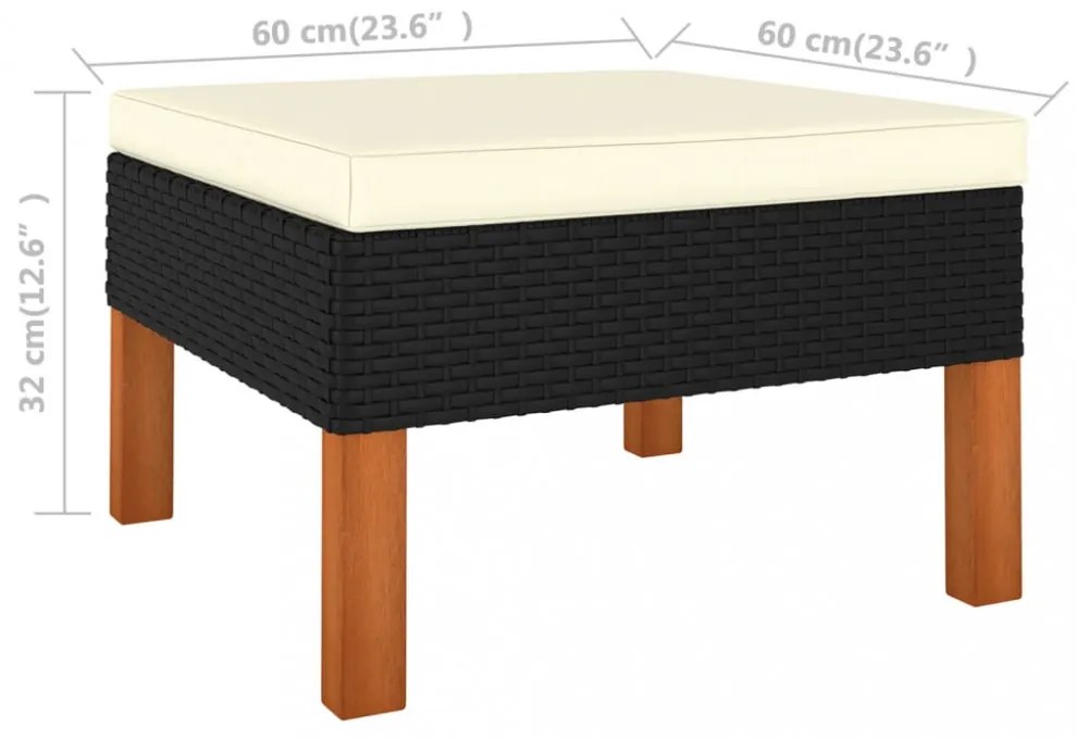 10 részes fekete polyrattan és eukaliptuszfa kerti ülőgarnitúra