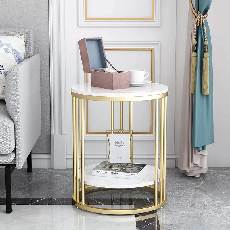 Dohányzóasztal Fehér Márvány Glamour Nappali Arany Kerek Glamour Loft