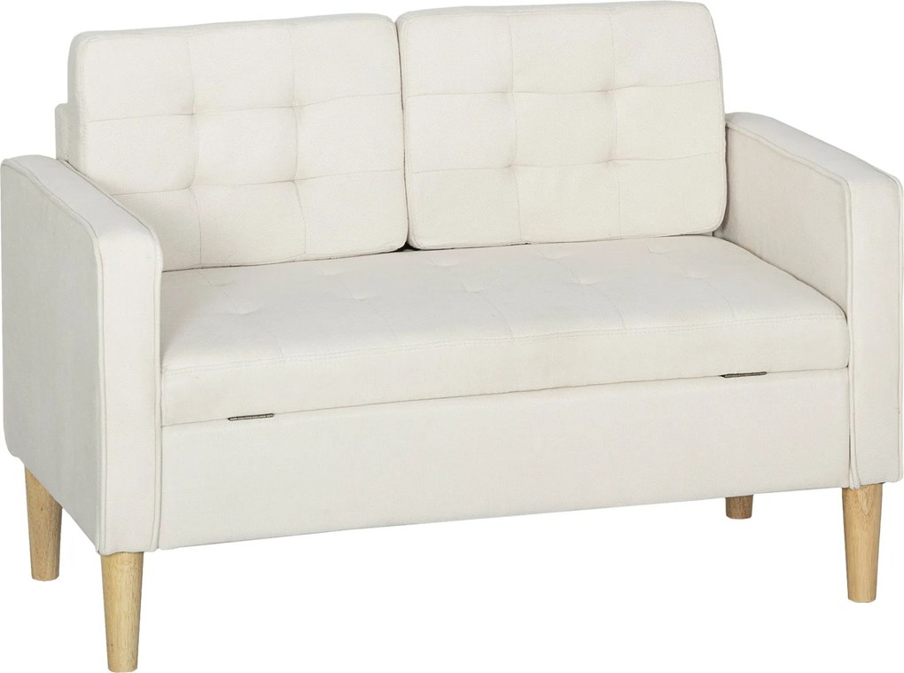 HOMCOM 2 személyes tárolós kanapé, bársonyhatású kárpit, gumifa lábak, gombtűzött háttámla — 117 x 62 x 78 cm | Aosom