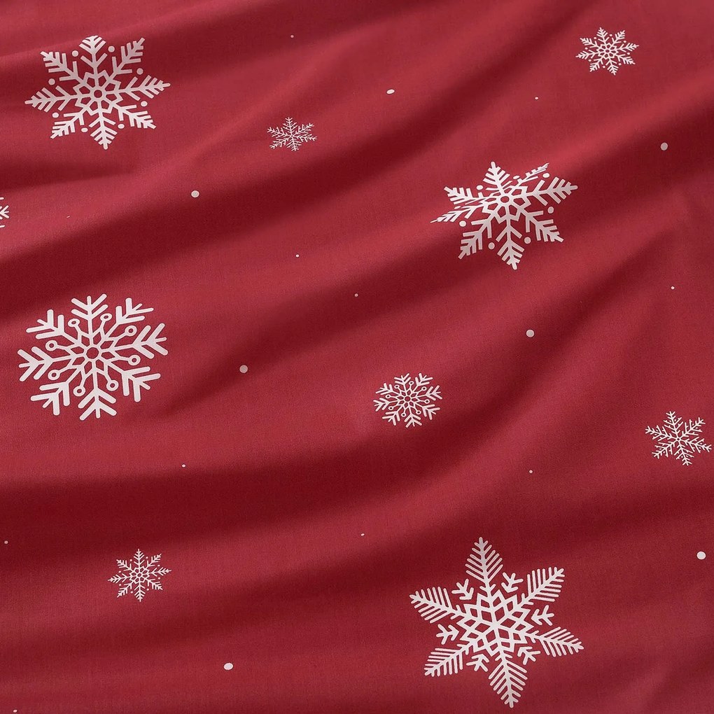 Goldea szögletes terítő 100% pamutvászon - hópelyhek piros alapon 140 x 220 cm