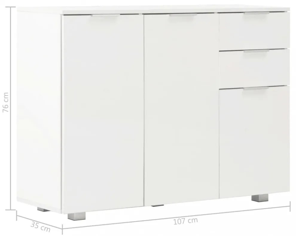 magasfényű fehér tálalószekrény 107x35x80,5 cm
