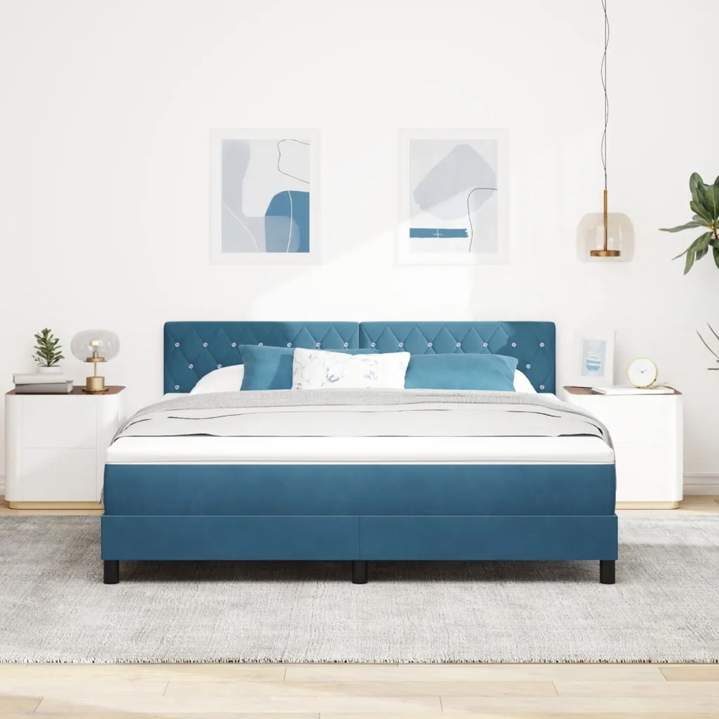 Boxspring Ágy Matrac LED-del Sötét Kék 180x200 cm Bársony