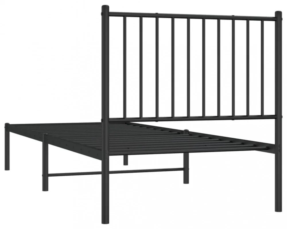 fekete fém ágykeret fejtámlával 80 x 200 cm