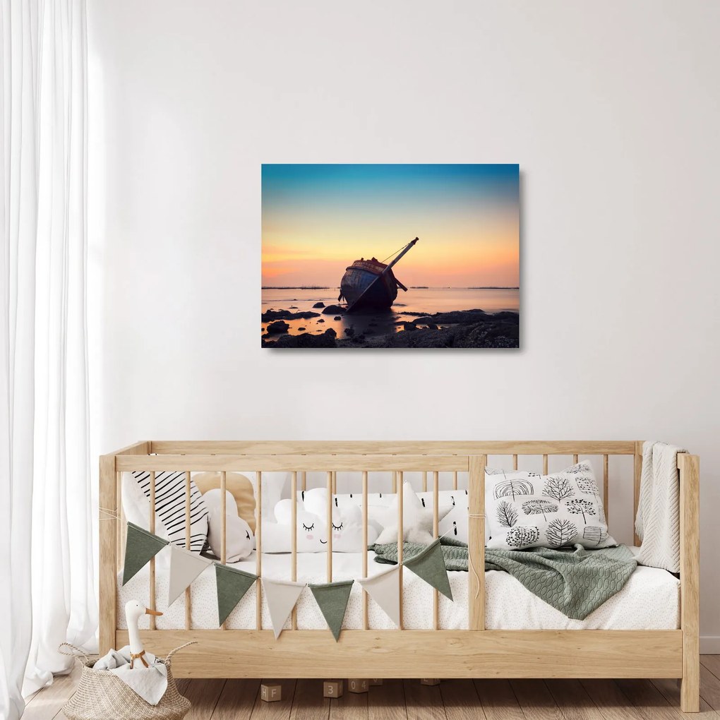 Üveg kép - Hajótörést szenvedett hajó (70x50 cm)