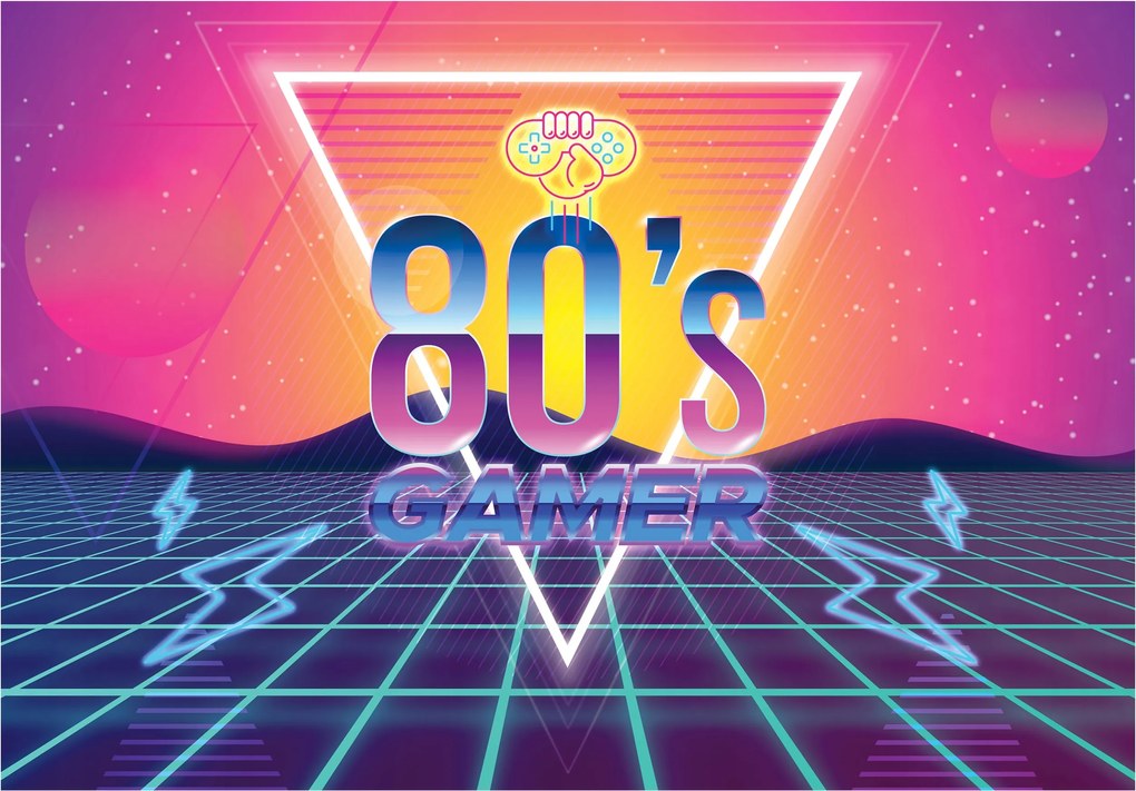 Fotótapéta 80's Játékos Neon retro pixelek a játékos szobájába 350x250 +ragasztó