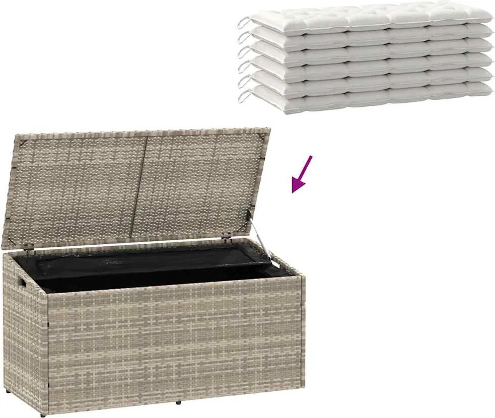 Világosszürke Polyrattan Kerti Tárolóláda 110X50X58 Cm