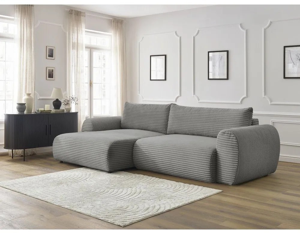 Sötétszürke kordbársony kinyitható sarokkanapé (bal oldali) Lucien – Bobochic Paris