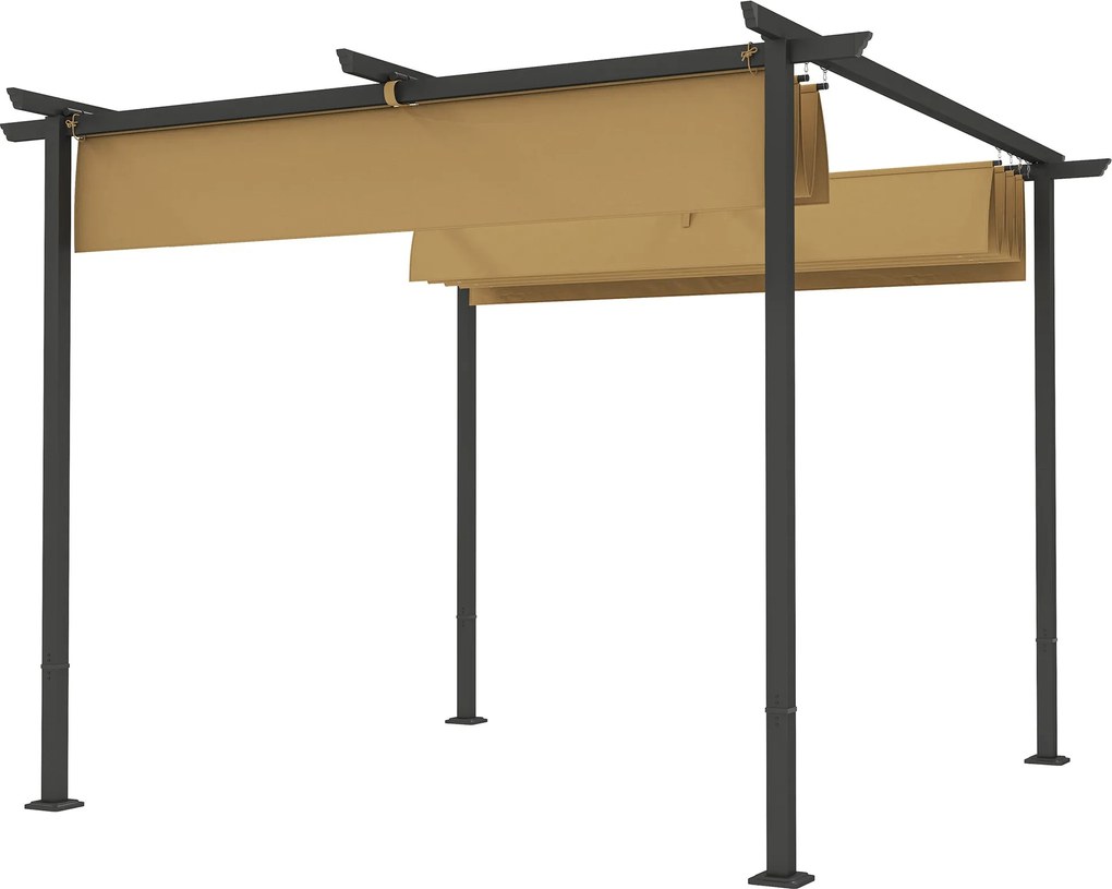 Outsunny 3x3m Pergola Kert Pavilon Fém Teraszi Tetővel, Állítható Napernyő, UV Védelem 30+, Független Napvédelem Teraszhoz és Kerthez, Bézs | Aosom