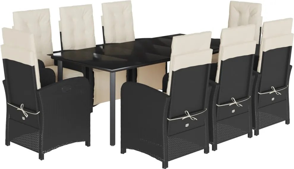 vidaXL 9 részes fekete polyrattan kerti étkezőgarnitúra párnákkal