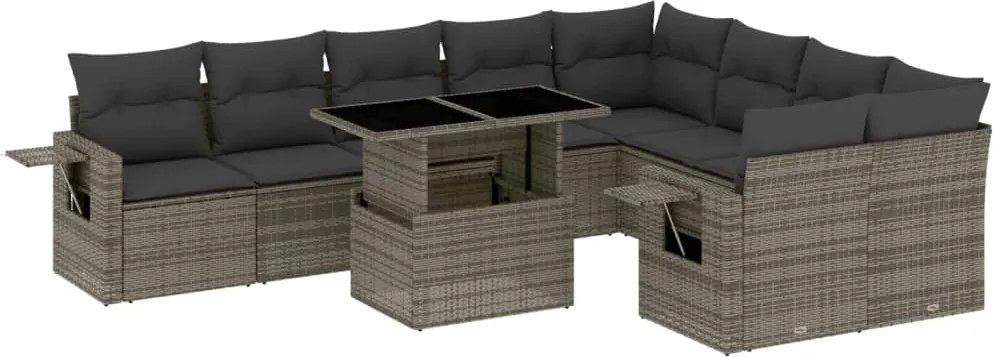 vidaXL 10 részes szürke polyrattan kerti ülőgarnitúra párnákkal