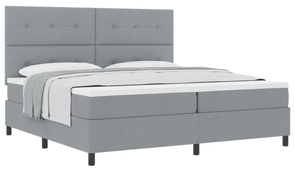 Boxspring Ágy Matraccal Világosszürke 200x200 cm Szövet