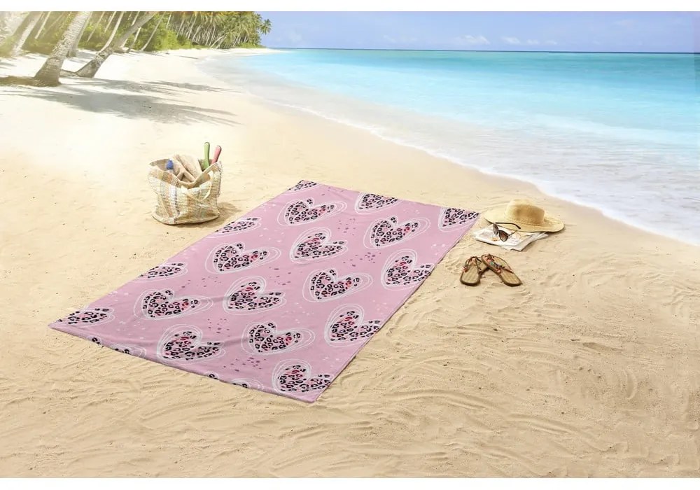 Rózsaszín gyerek bársony strandtörölköző 75x150 cm Femke – Good Morning