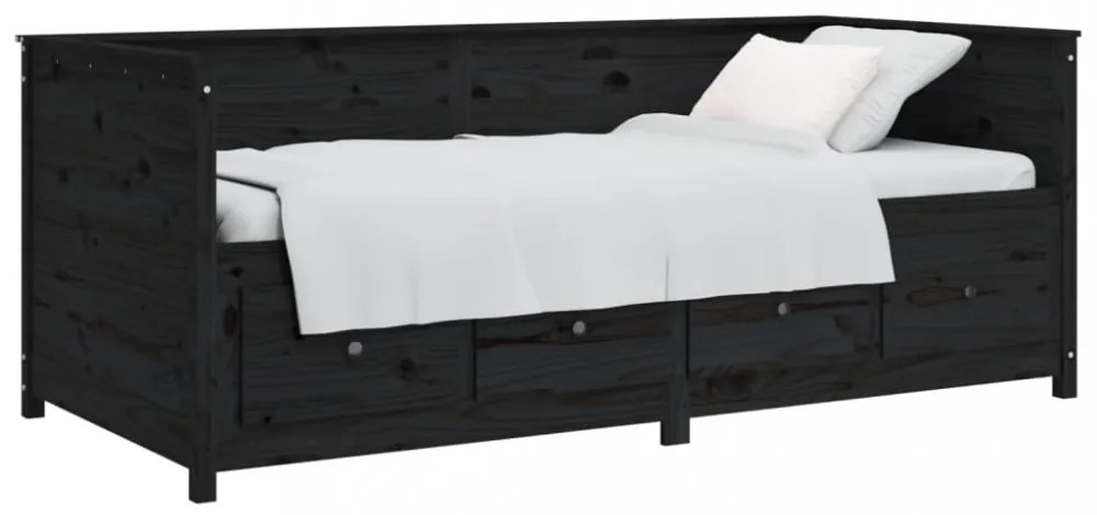 fekete tömör fenyőfa kanapéágy 100 x 200 cm