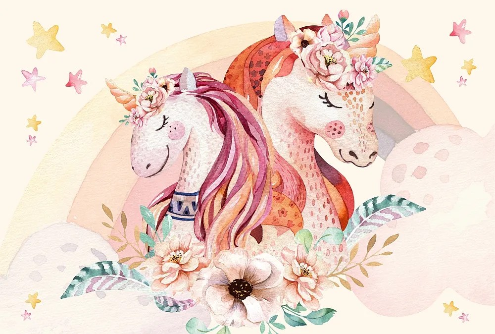 Vinyl flizelin Tapéta gyerekeknek unikornis szivárvány 368x248cm