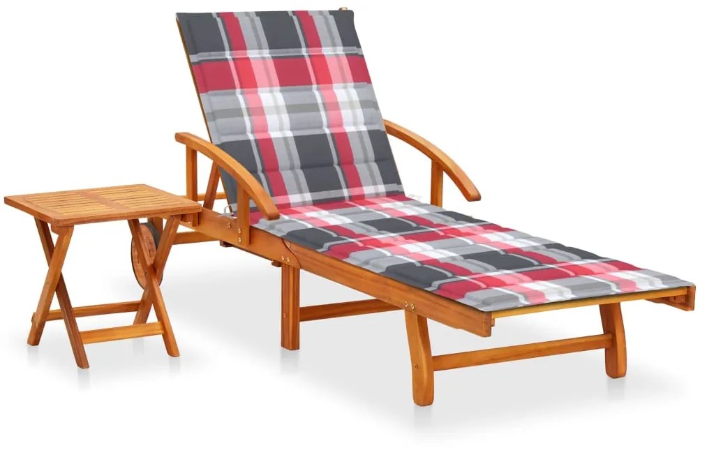 vidaXL tömör akácfa kerti napozóágy asztallal és párnával