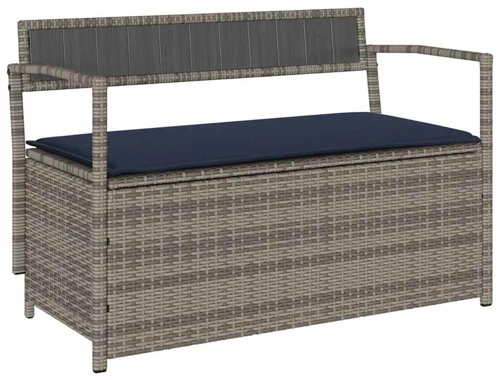 szürke polyrattan kerti tárolópad párnával