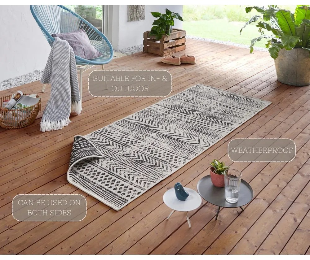 Biri fekete-krémszínű kültéri szőnyeg, 80 x 250 cm - NORTHRUGS