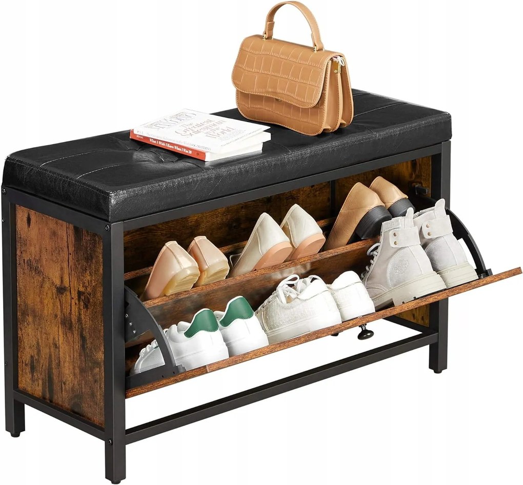 Cipősszekrény paddal TAYLOR 80x30 cm, rusztikus barna/fekete