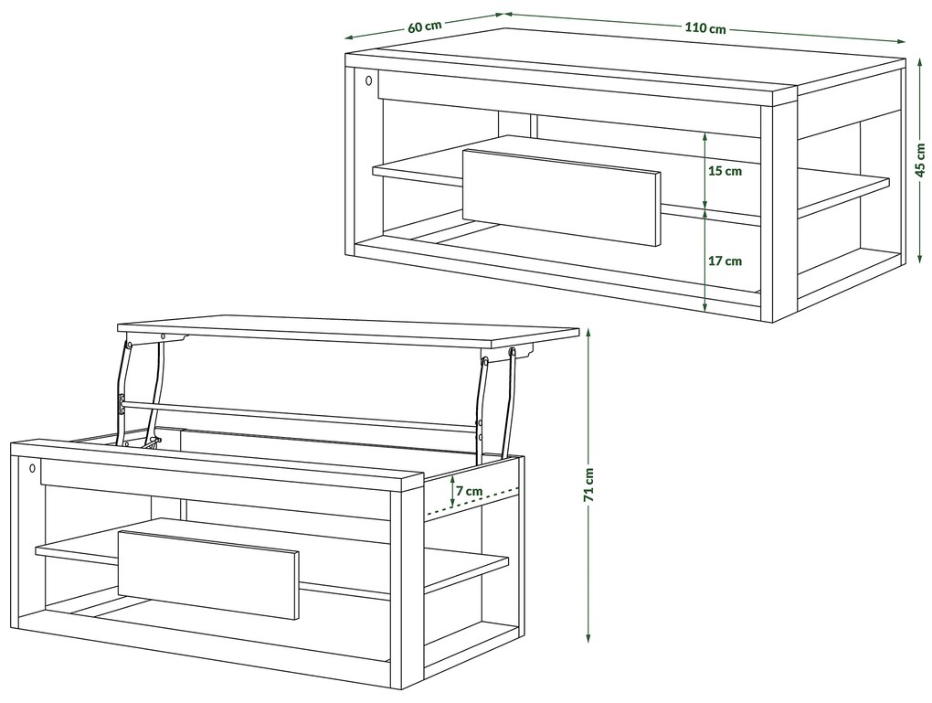 Mazzoni FRAME Sonoma Tölgy/Fehér Matt - MODERN DOHÁNYZÓASZTAL MEGEMELHETŐ ASZTALLAPPAL + TÁROLÓRÉSSZEL + POLCCAL