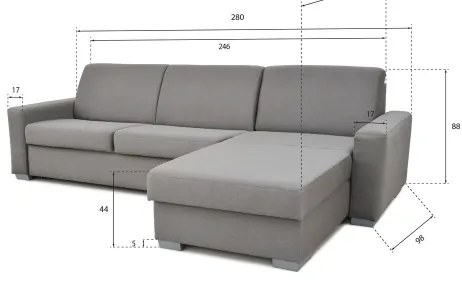 LEKA sarokkanapé ágyazható, tárolós, szürke, L alakú, mindennapi használatra