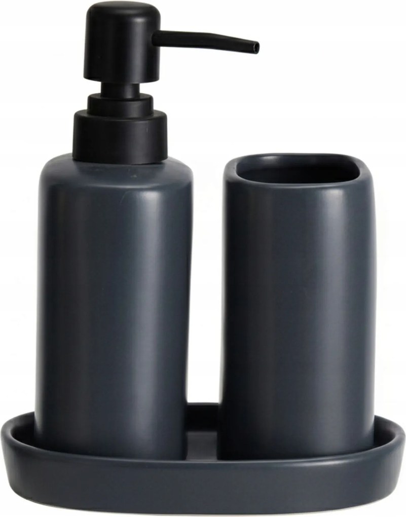 Kerámia Fürdőszoba Szett Ply Adagoló Pohár Tálca Fekete 14 X 11 X 17 CM