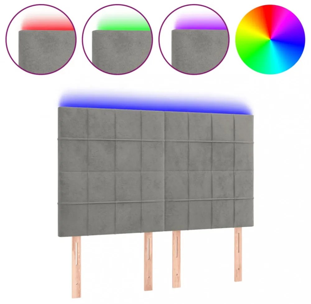 világosszürke bársony LED-es fejtámla 144x5x118/128 cm