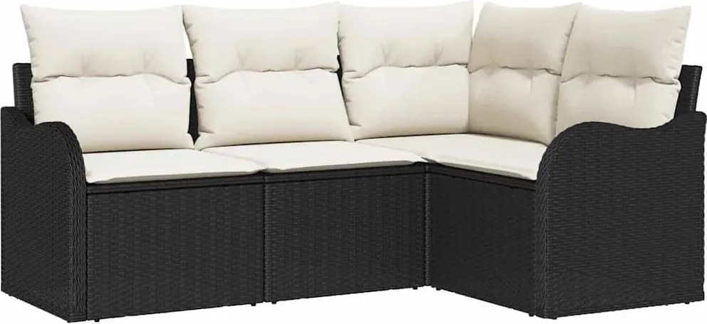 vidaXL Kerti Kanapé Szett 4 pcs Fekete polirattan