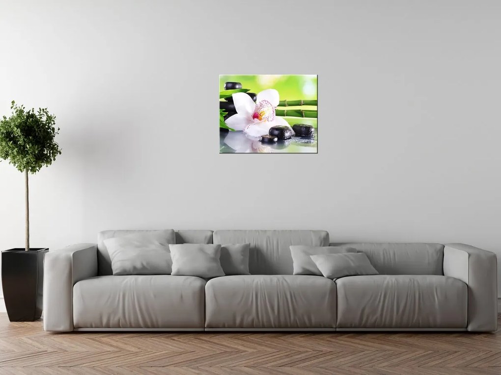 Gario Vászonkép Fehér orchidea és kövek Méret: 100 x 70 cm