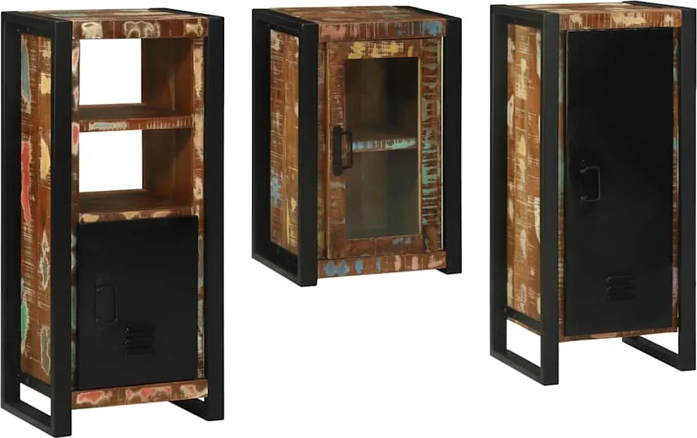 vidaXL Fürdőszoba bútor szett 3 pcs Szilárd újrahasznosított fa