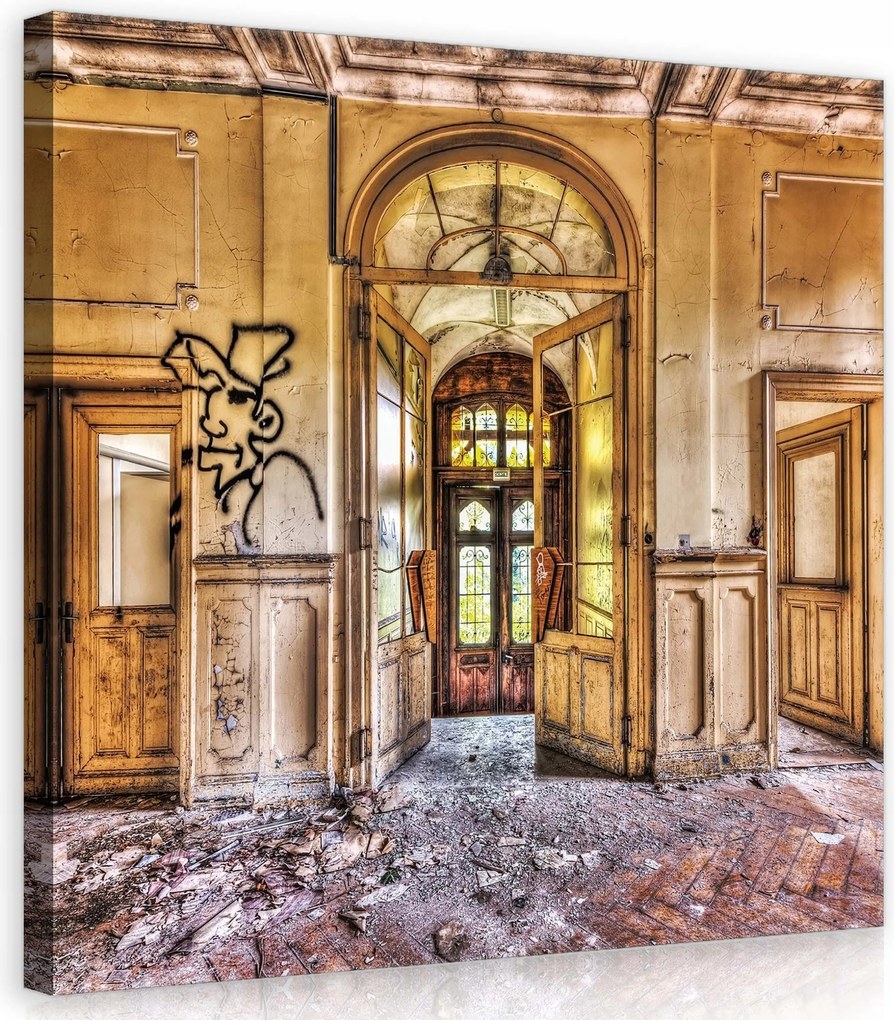 Vászonkép 40x40 Elhanyagolás Elhagyatottság Öregség Romok Bárka Ajtó Graffiti