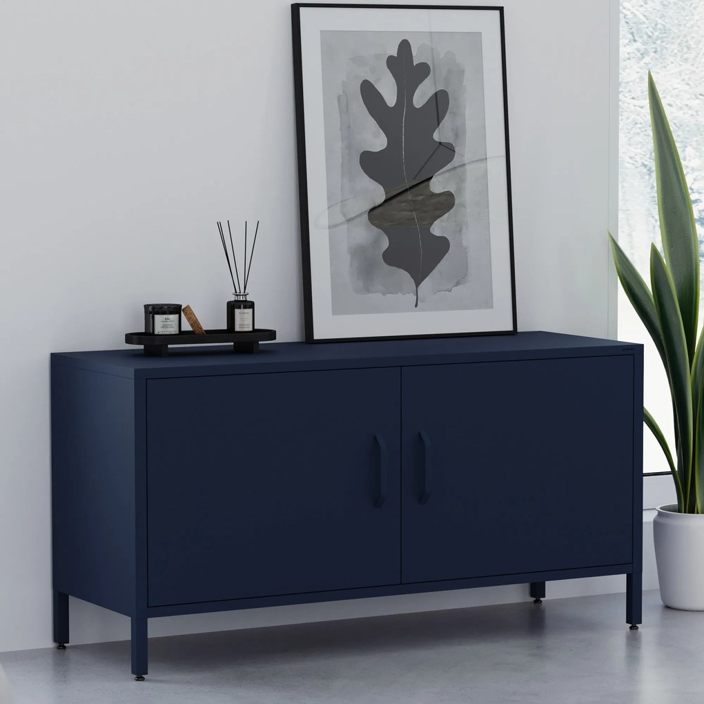 Fém TV-szekrény lábakkal, sötétkék, 1150x595x400 mm: ROSA Modern